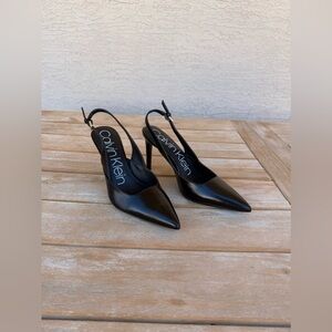 Calvin Klein 4” black leather slingback heels NWOT